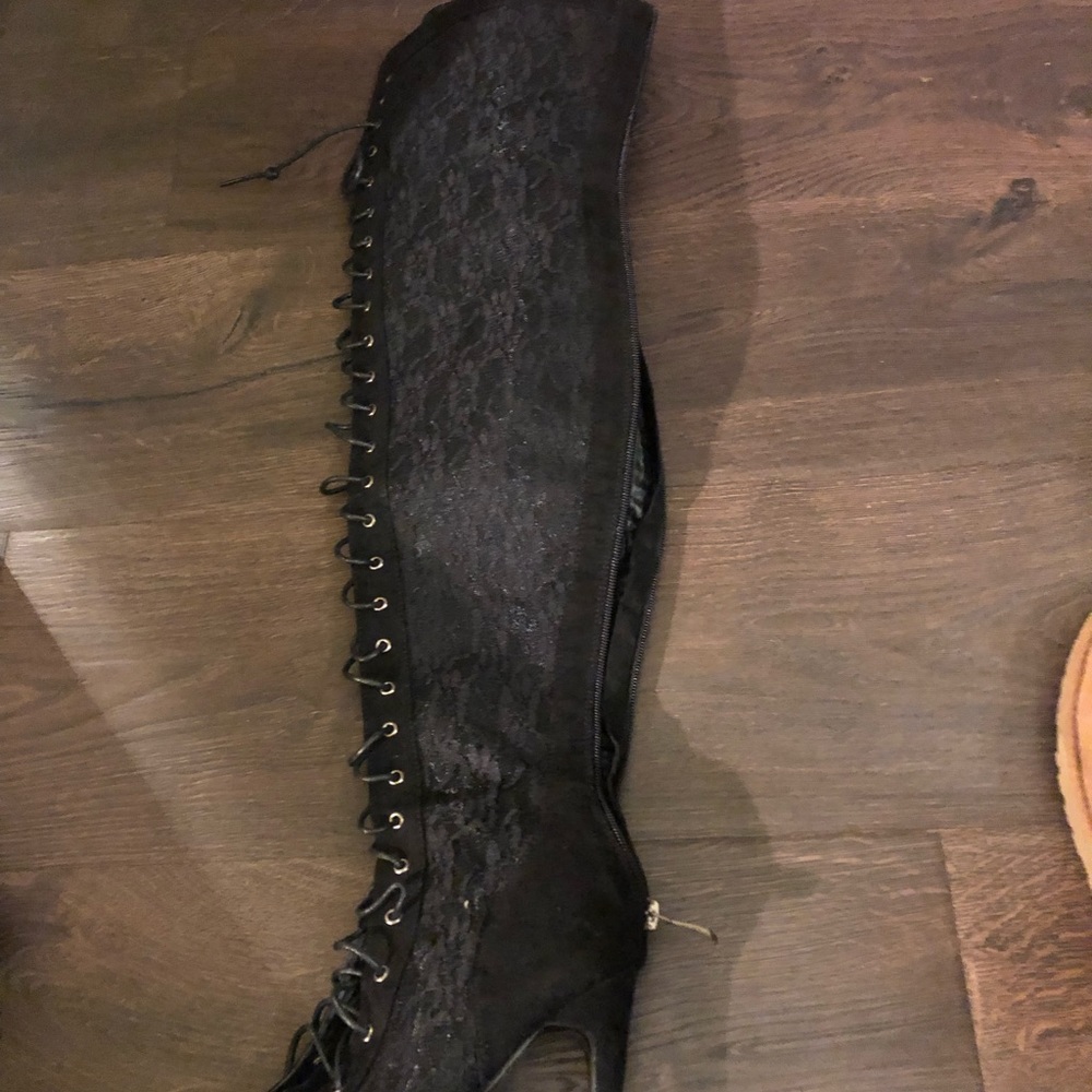 Lace up thigh high boots Mesh sides